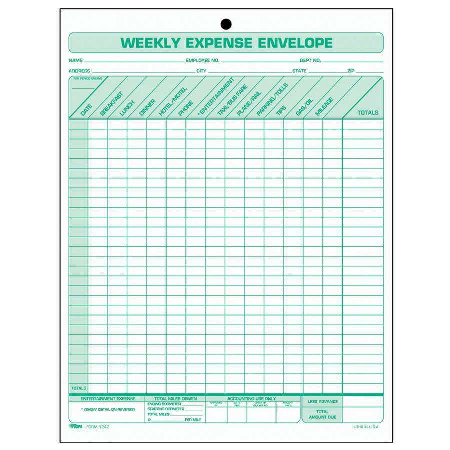 TOPS, TOP1242, Weekly Expense Envelopes, 20 / Pack