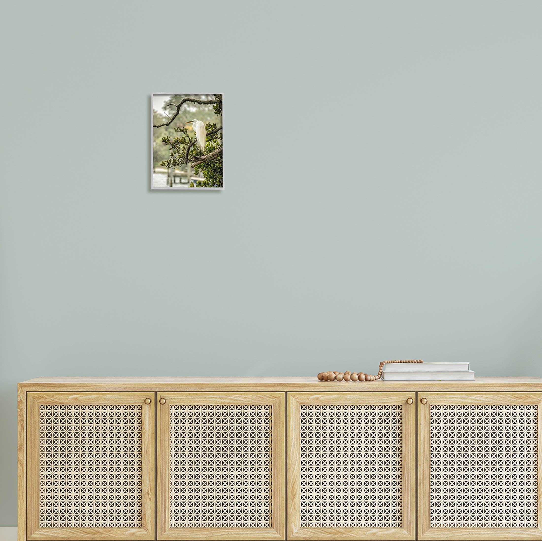 Stupell Industries Elegant Bird Perched Lakeside Tree Photograph Gray Framed Art Print Wall Art, Design by Mary Lou Photography