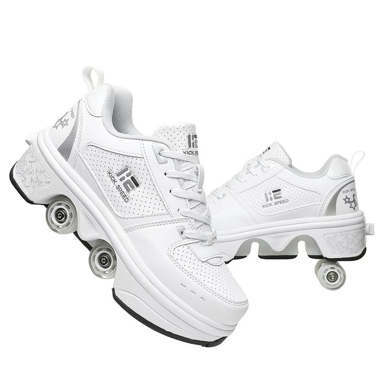 LDTXH Multifunctional Roller Skates Shoes Deformation Automatic Walking  Shoes with Double-Row Deform Wheel Adult Children's Skating Shoes
