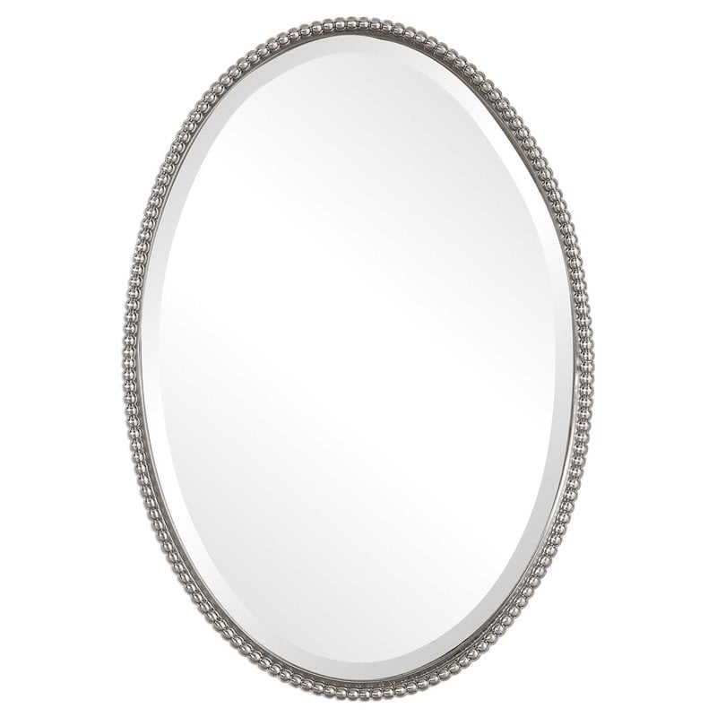 Beaded Metal Oval Wall Mirror In, Polished Nickel Oval Bathroom Mirror