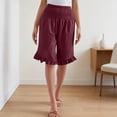 thumbnail image 6 of Bermuda Shorts for Women Knee Length Lightweight Flared Ruffle Hem Shorts High Waisted Wide Leg Pants with Pocket, 6 of 7