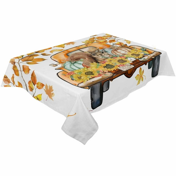 Orange Truck Pumpkin Rectangle Tablecloths 54x109,Fall Maple Leaves Thanksgiving Sunflower Table Cloth Table Cover Indoor/Outdoor Tabletop Decor for Wedding Holiday Party Dinner Baby Shower