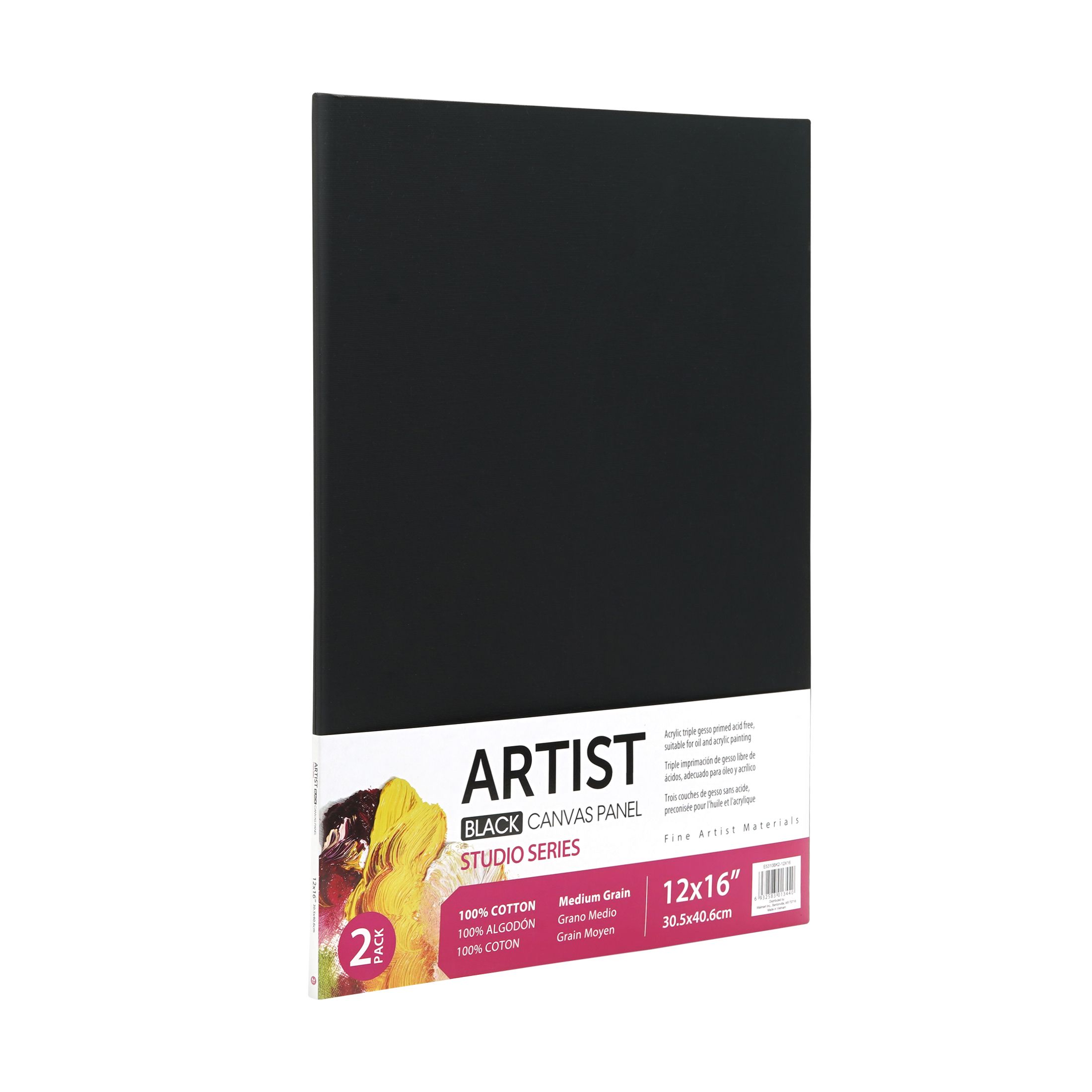 Black Canvas Panel,100% Cotton Acid Free Black Canvas,12"X16",2 Pieces