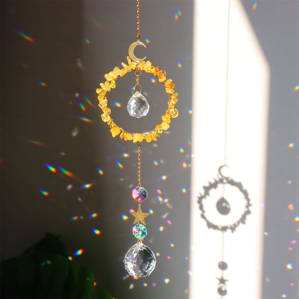 Cortina de cristal Wind Chime Prism Catchers Ornamento colgante Decoración (Amarillo) Wdftyju Para estrenar