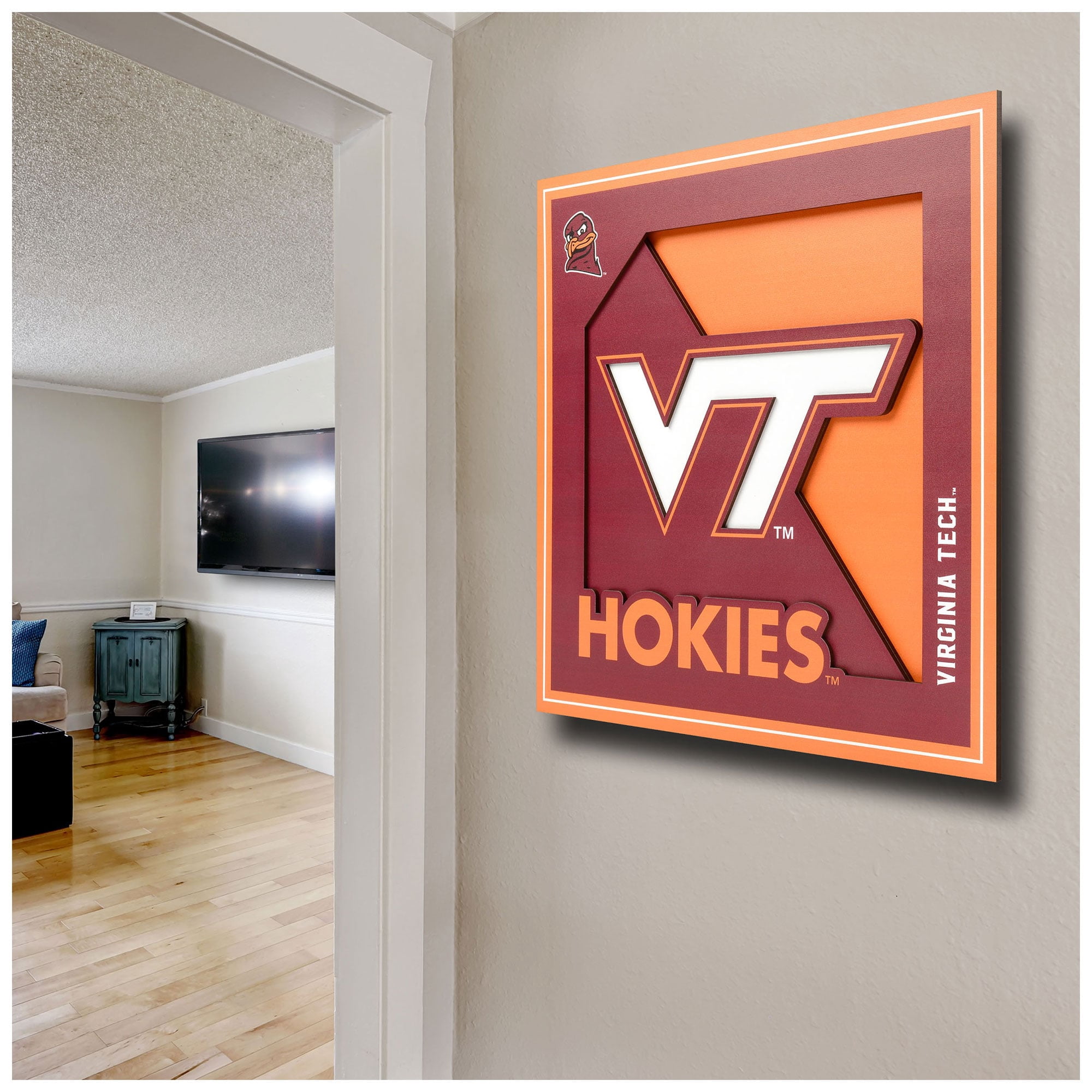 YTFNCVirginiTechHokie3DLogoerieWllrt12X12