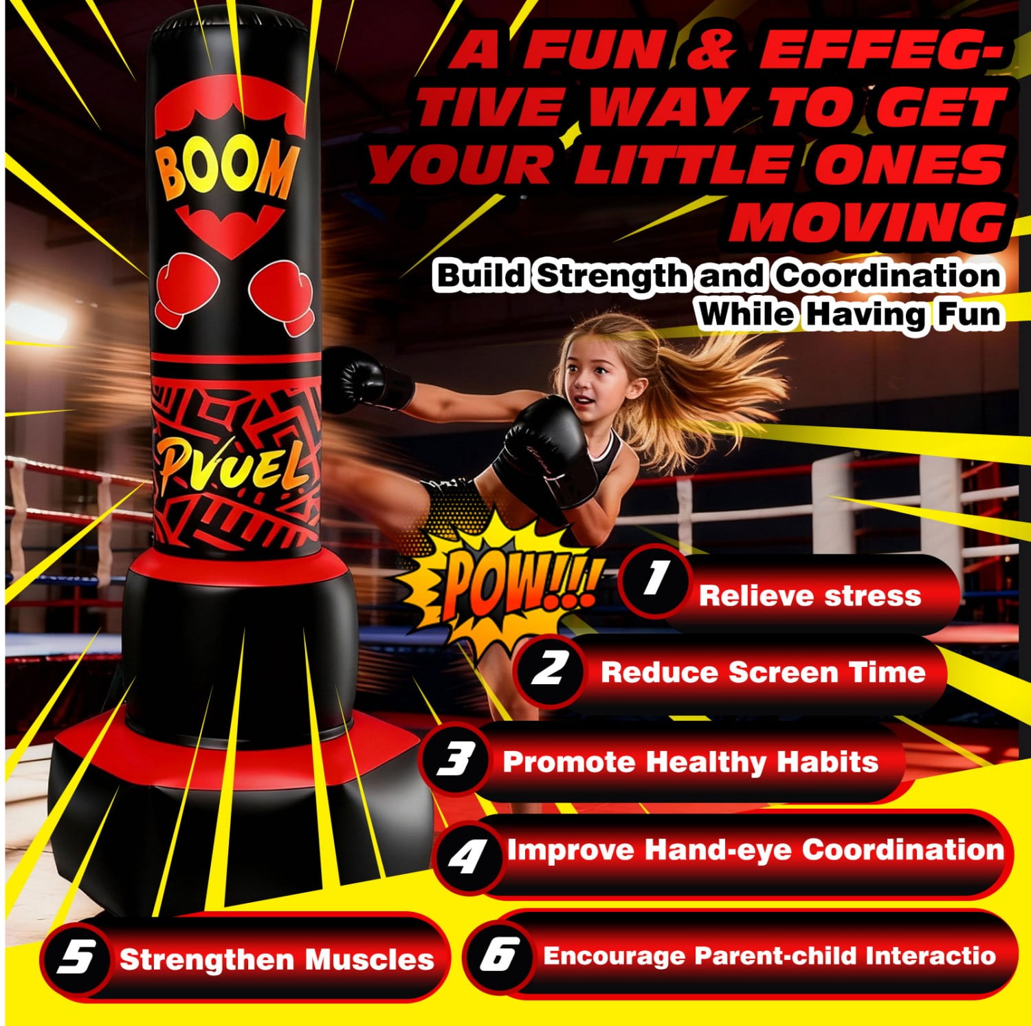 67inch Boxing Punching Bag Set for Adults Teens, Inflatable Boxing Freestanding with Gloves, Pump for Kids Children Youth Men Boxing Training Equipment MMA Fitness Home Gym, Red
