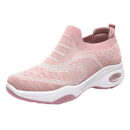 

Youmylove Women Sneakers Fashion Autumn Sports Flat Bottom Non-Slip Lightweight Fly Woven Mesh Breathable Solid Color Slip On Footwear