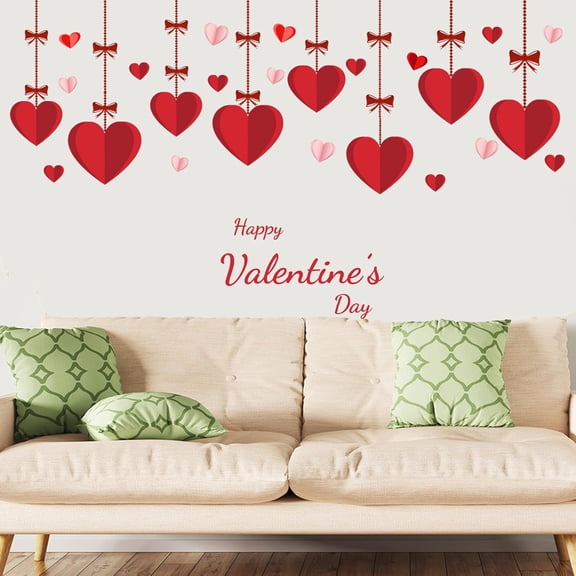 Valentine's Day Love Wall Decals Hanging Heart Wall Stickers Removable Peel and Stick Art Murals for Window Clings Bedroom Living Room Party Decor