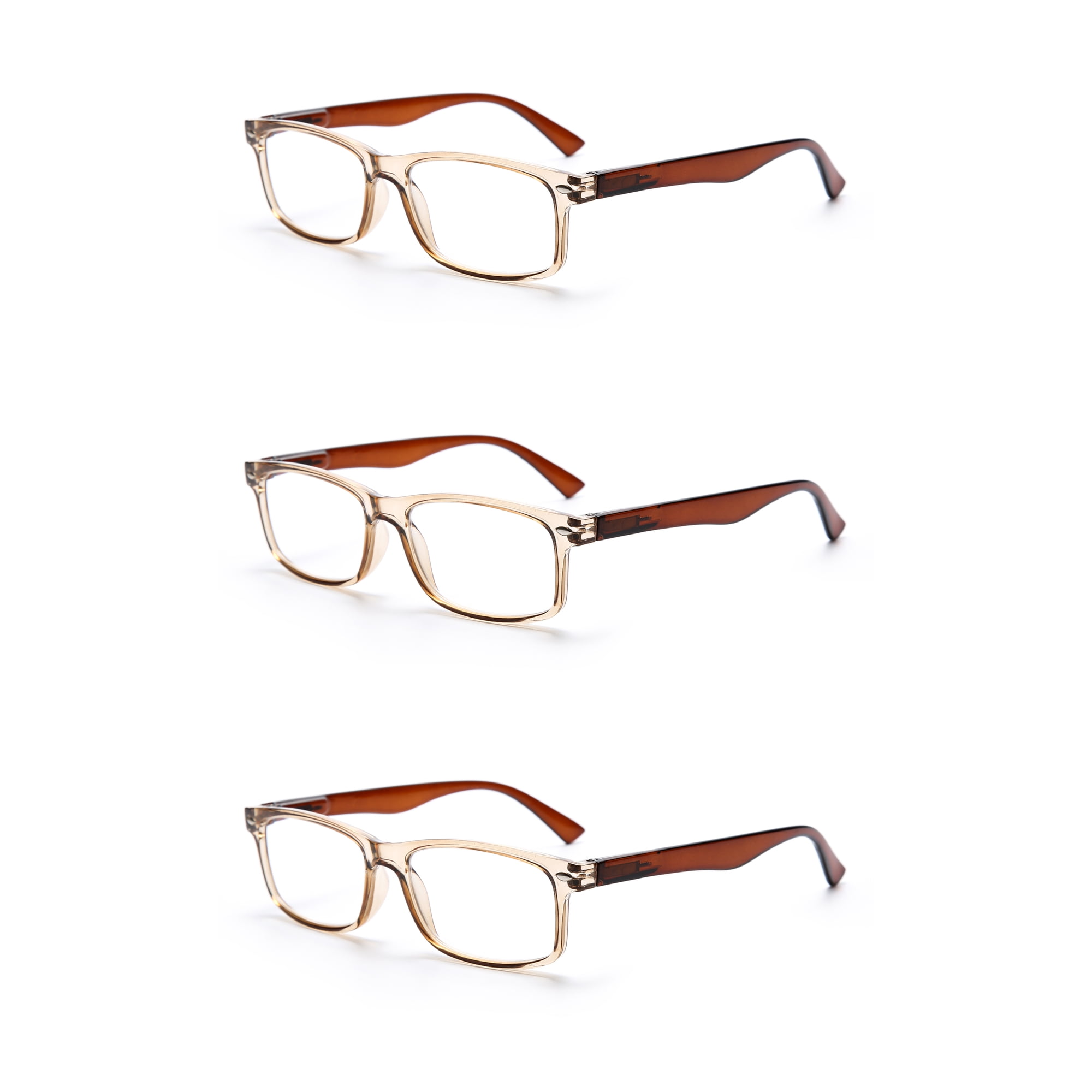 EYE ZOOM 3 Pack Rectangular Vintage Plastic Frame Reading Glasses for Men and Women, Brown, +1.00