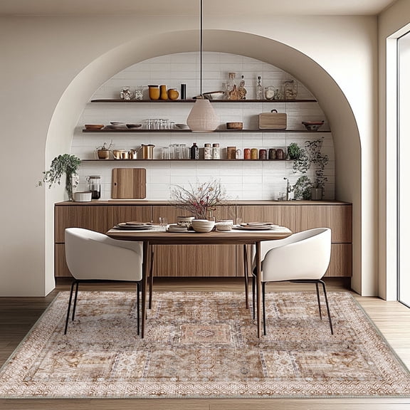 Socofuz Vintage Big Area Rug 8x10, Non-Slip Floor Carpet Printed Soft Durable Stain Resistant Living Room Dining Room Bedroom,Light Brown