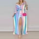 thumbnail image 5 of Vestido Casaul para mujer con cuello en V y media manga con estampado de rayas y botones con abertura Fridja qw4478, 5 of 7