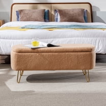 CQSXDA 39" Storage Ottoman Bench, Teddy Fabric Upholstered Bedroom Footstool for Bedroom, Bed End, Living Room, Entryway, Camel