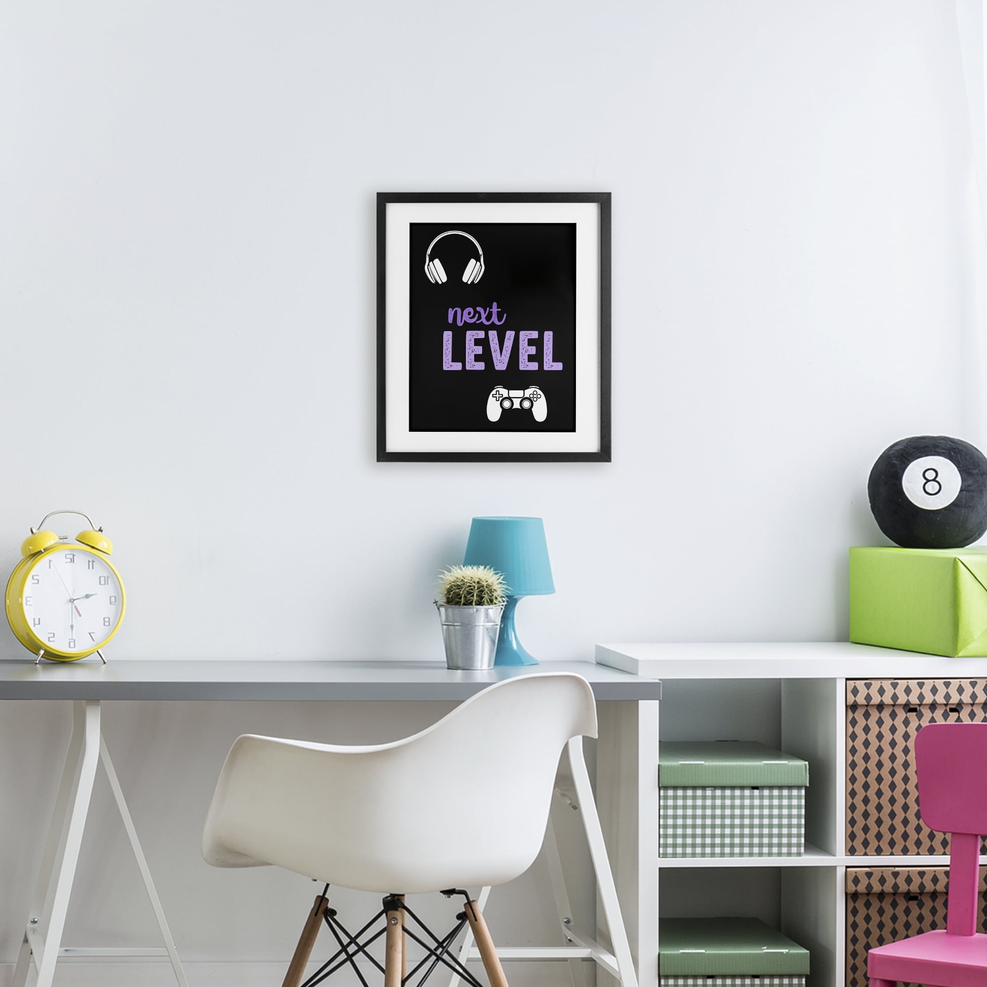 Next Level Headset & Controller Black Framed Print Under Glass, design by Christine Simpson Art