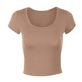 thumbnail image 5 of Jzuxvd Women's T Shirts Short Sleeve Scoop Neck Basic Going Out Tops Fashion Slim Fit Tee Smoke Cloud Pro Collection Khaki XL, 5 of 7
