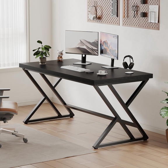 Paasyonmate 47" Computer Desk with Double Y-Frames for Home Office, Black