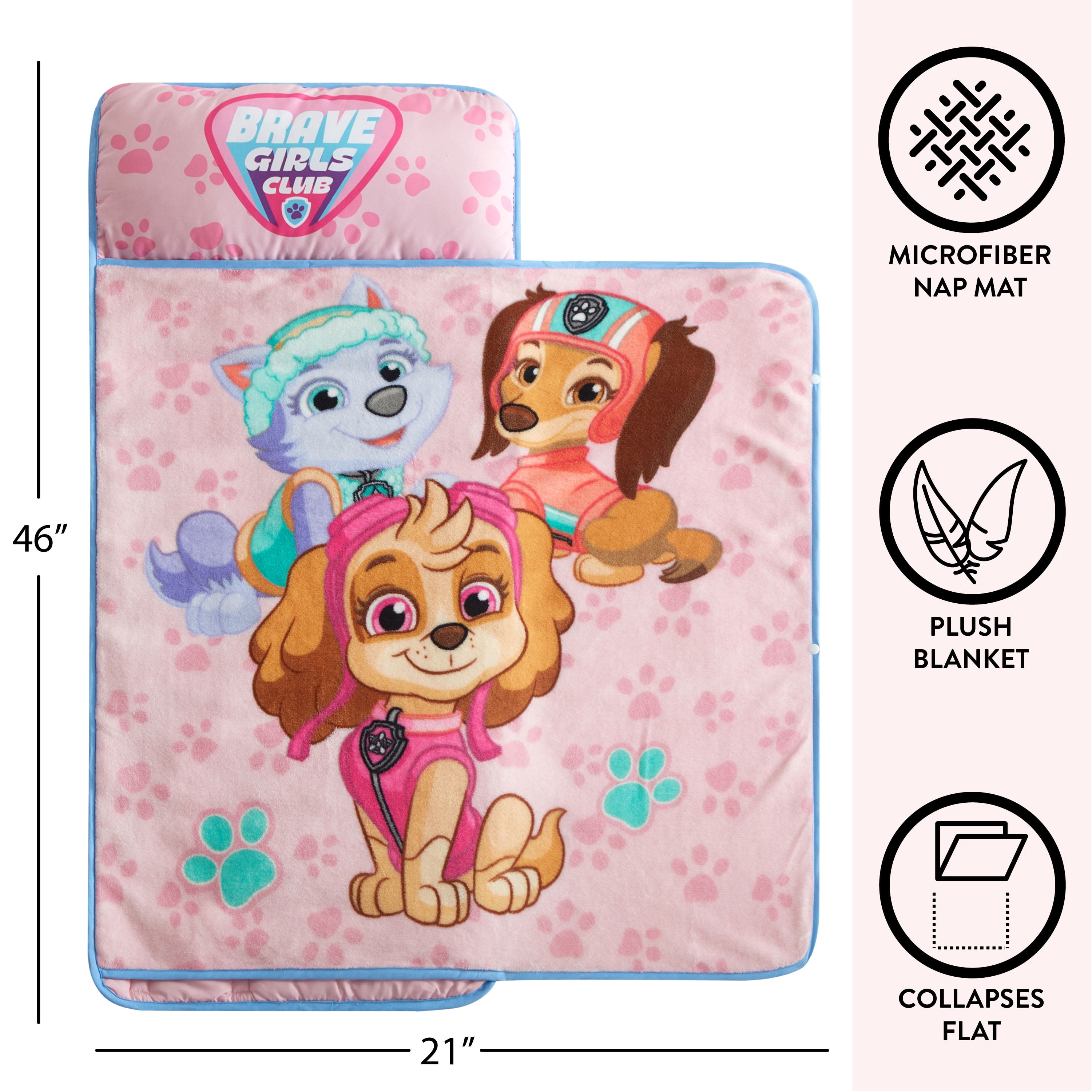 Paw Patrol Brave Girls Club Nap Mat, Pink , 21 x 46, Polyester