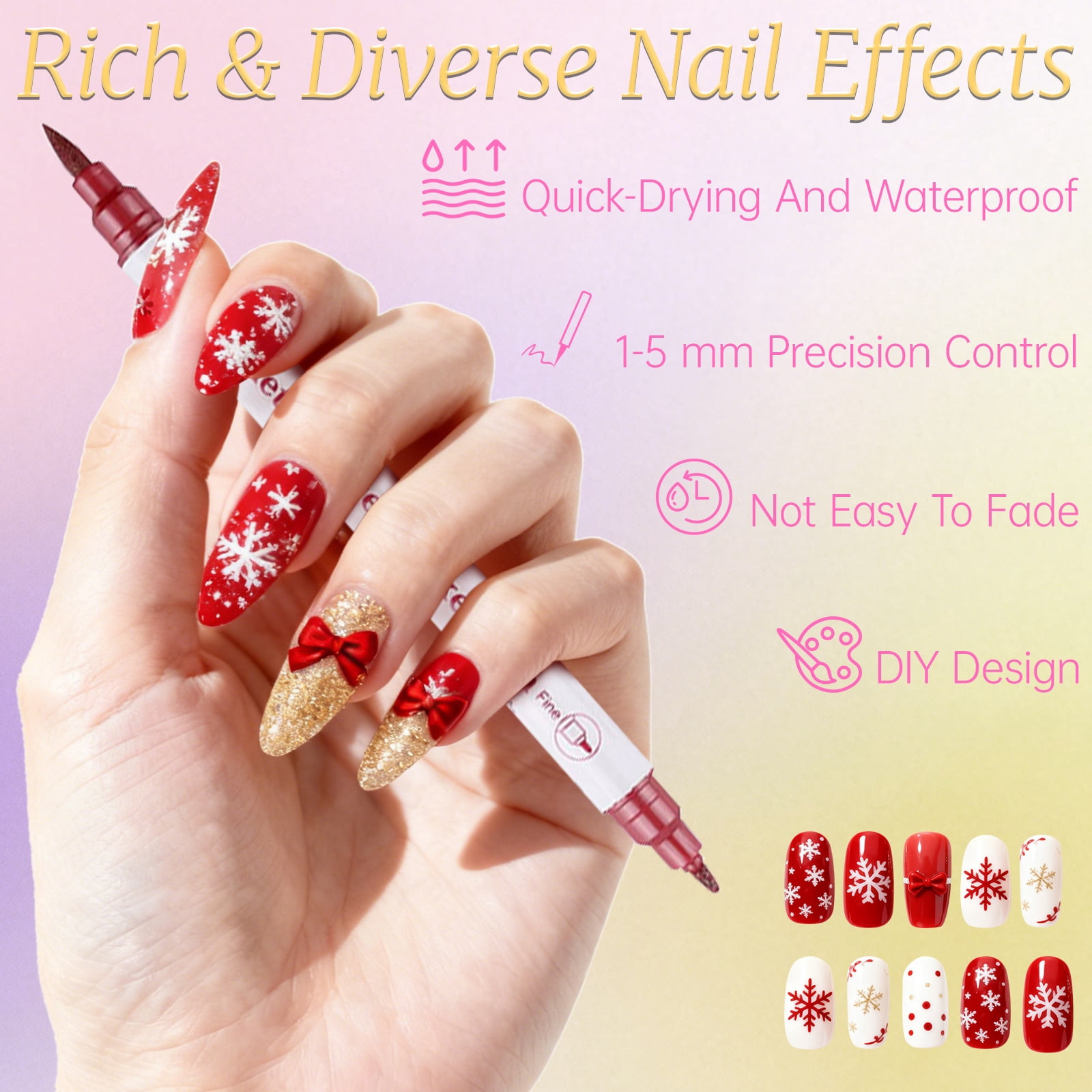 10 Color Nail Art Pens Set, Acrylic Paint Markers for Drawing & Dotting with 0.7mm Fine Tip - Quick-Drying, Waterproof DIY Nail Design Kit for Home Salon and Adult Manicure