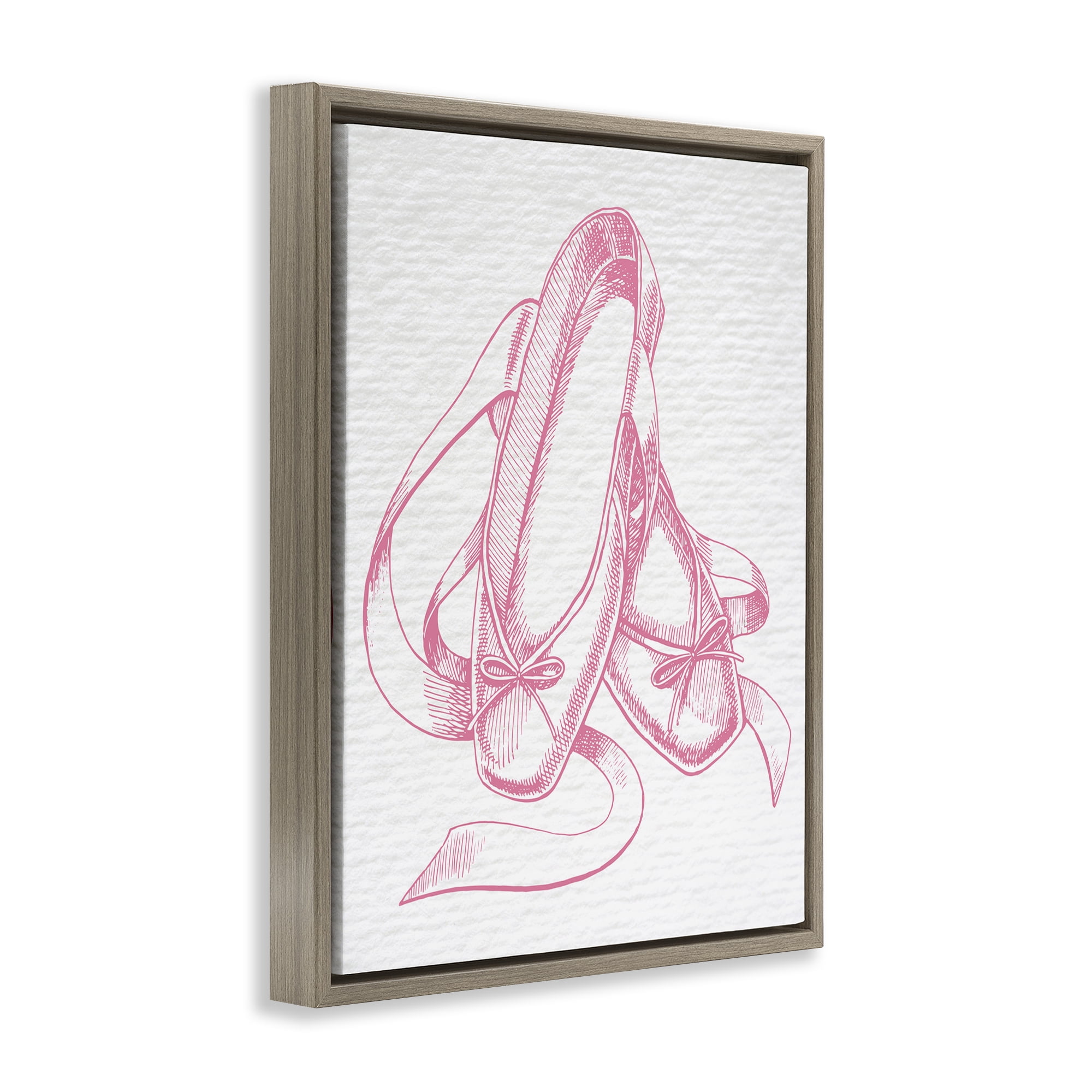 Stupell Industries Pink Ballet Slippers Sports Painting Brown Floater Framed Art Print Wall Art, 17 x 21