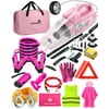 Vioview Roadside Emergency Car Safety Kit, with 4-in-1 Inflatable Car Vacuum Cleaner, Pink Jumper Cables, First Aid Kit, Tow Rope. Vehicle Must Haves Emergency Kit Accessories for Women