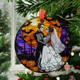 thumbnail image 2 of Skeleton Bride and Groom Stained Glass  Gothic Halloween Wedding Decor with Full Moon, Bats, and Pumpkins, Spooky Love Gift for Fall Window, Stained Glass Ornament 2025, Holiday, 2 of 5