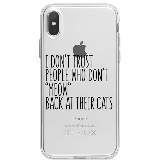 DistinctInk Clear Shockproof Hybrid Case for iPhone XS Max (6.5" Screen) - TPU Bumper Acrylic Back Tempered Glass Screen Protector - People Who Don't Meow Back