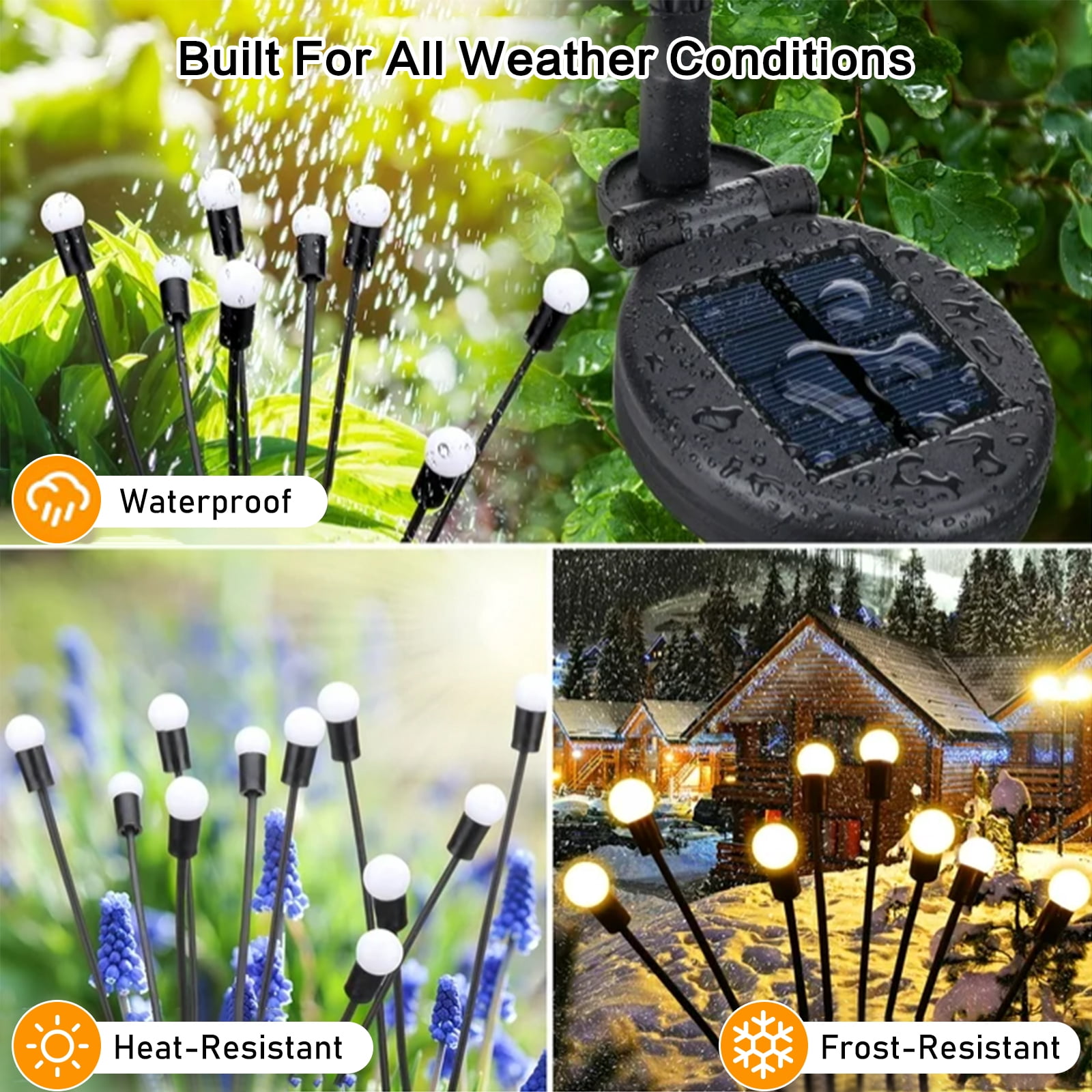 YTKUS Solar Garden Lights Outdoor Waterproof 2 Lighting Modes 6 pack 32 LED Solar Swaying Lights Firefly Path Lights Warm White