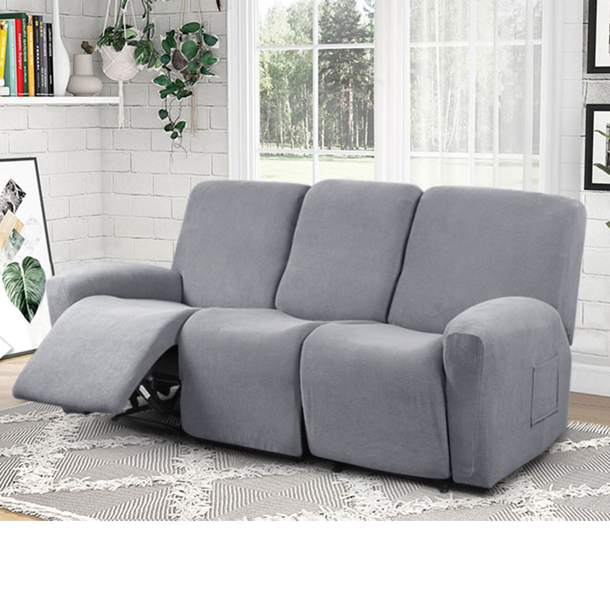 TAOCOCO 3-Seaters Stretch Recliner Sofa Slipcover Solid Couch Covers Furniture Chair Protector Dusty Gray