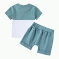 thumbnail image 4 of TOWED22 Toddler Boy Clothes Outfits Summer Outfits 6 12 18 24 Months Patchwork Short Sleeve T Shirt & Shorts Sets with Pockets(Light Blue,6-12 M), 4 of 7
