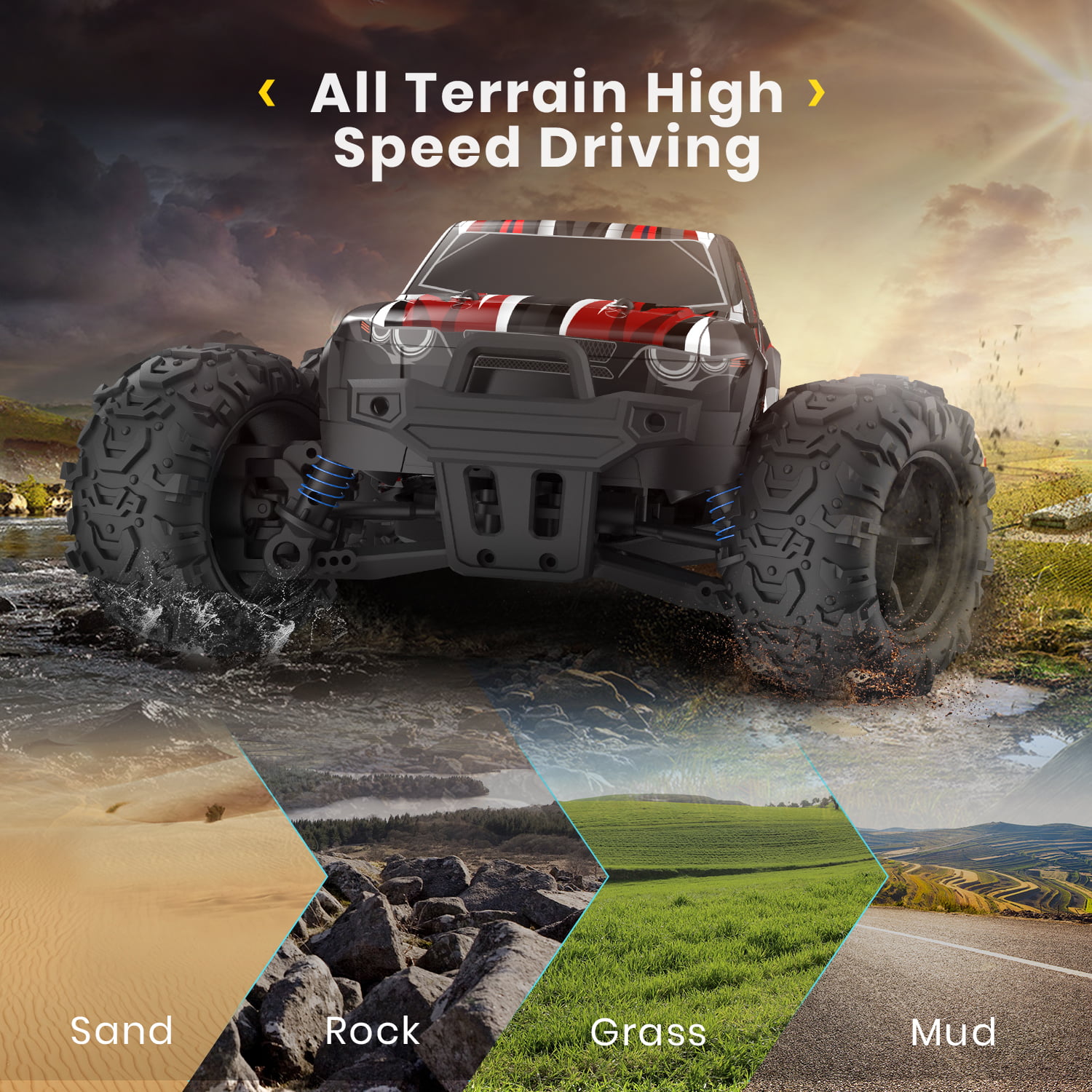 Carro DEERC RC, Monster Truck de controle remoto com 2 baterias para 40  minutos de jogo, todo o terreno 2,4 GHz RTR - Dular