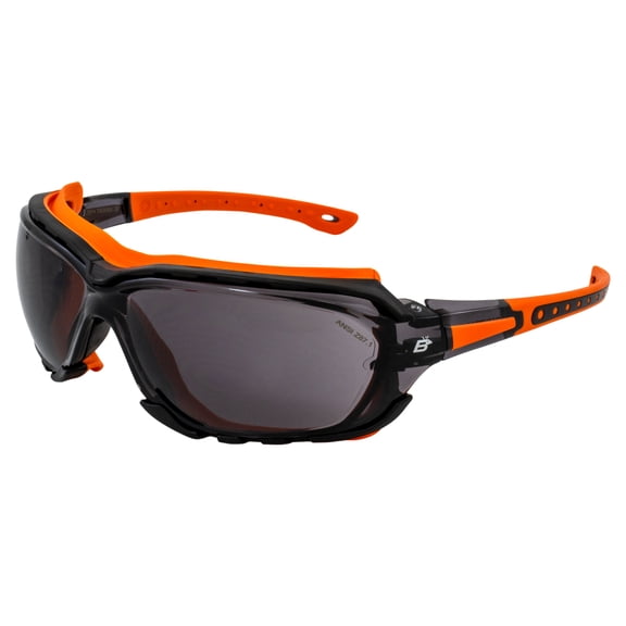 Birdz Eyewear Gasket Motorcycle Riding & Sport Safety Sunglasses ANSI Z87.1 Black w/ Orange Rubber Gasket Frame in Smoke Lenses