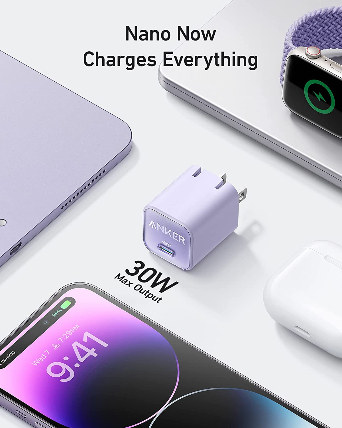 Caricabatterie Anker Nano USB C 30W - Spina Compatta GaN Con PIQ 3.0 E PPS, Ricarica Veloce Per IPhone 15/16, Samsung, IPad, Galaxy (Cavo Non Incluso)