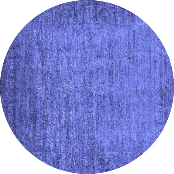 Ahgly Company Machine Washable Indoor Round Oriental Blue Industrial Area Rugs, 6' Round