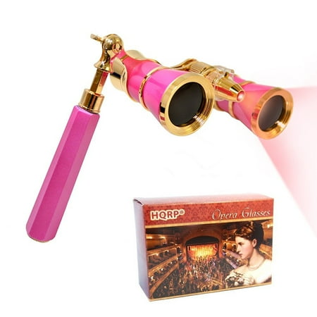 Arabesque Clear Crystal Gift - HQRP 3 x 25 Opera Glasses w/ Crystal Clear Optic (CCO), LED light, Extendable Handle / Pink-pearl with Gold Trim in HQRP Gift Box