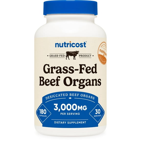 Nutricost Grass Fed Beef Organs Supplement (3,000mg) 180 Capsules - Desiccated Bovine Organ Complex for Men and Women, GMO-Free, Gluten-Free, 30 Servings