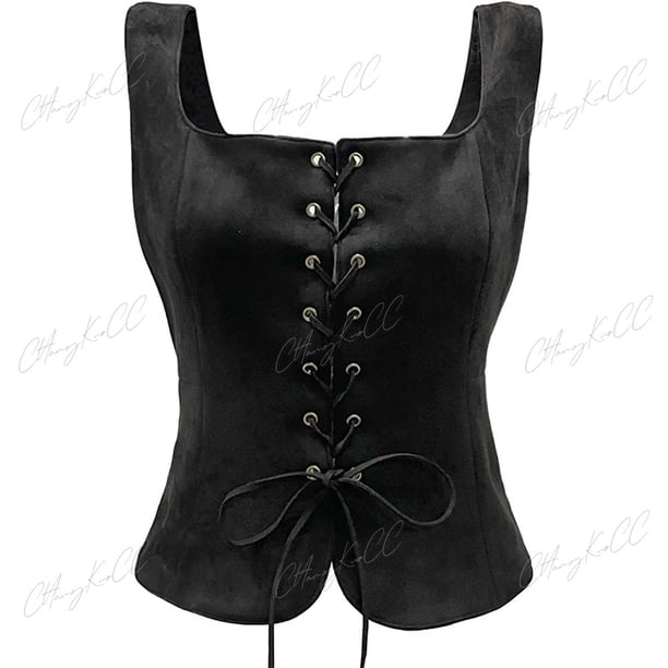 Chaleco Steampunk Victoriano Sin Mangas Para Mujer | Encaje Con Cuello En V | Ideal Para Cosplay, Halloween, Fiestas Medievales Y Renacentistas | Varias Tallas Hasta 3XL