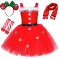 thumbnail image 4 of Disfraz de Papá Noel y señora Claus para niños, ropa de fiesta navideña, atuendo rojo para niñas pequeñas, vestido con tutú navideño, sombrero y bufanda, 4 of 5