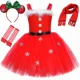thumbnail image 4 of Disfraz de Papá Noel y señora Claus para niños, ropa de fiesta navideña, atuendo rojo para niñas pequeñas, vestido con tutú navideño, sombrero y bufanda, 4 of 5