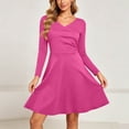 thumbnail image 7 of DeHolifer Women's Dress V-Neck Long Sleeve Solid Color Flowy Casual A-Line Dresses Hot Pink XL, 7 of 7