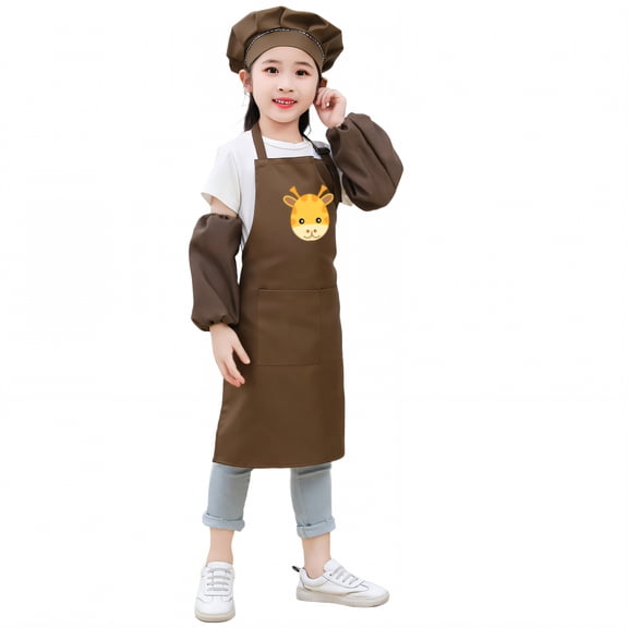 AUQ Kids Apron,Polyester Weave Apron with Pockets,Back String Design Kids Aprons for Cooking,Coffee1