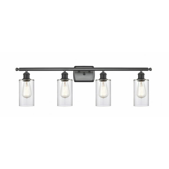 516-4W-BK-G802 Innovations Lighting Clymer - 4 Light Bath Vanity In Art Deco Style-12 Inches Tall and 36 Inches Wide-Matte Black Finish-Clear Glass