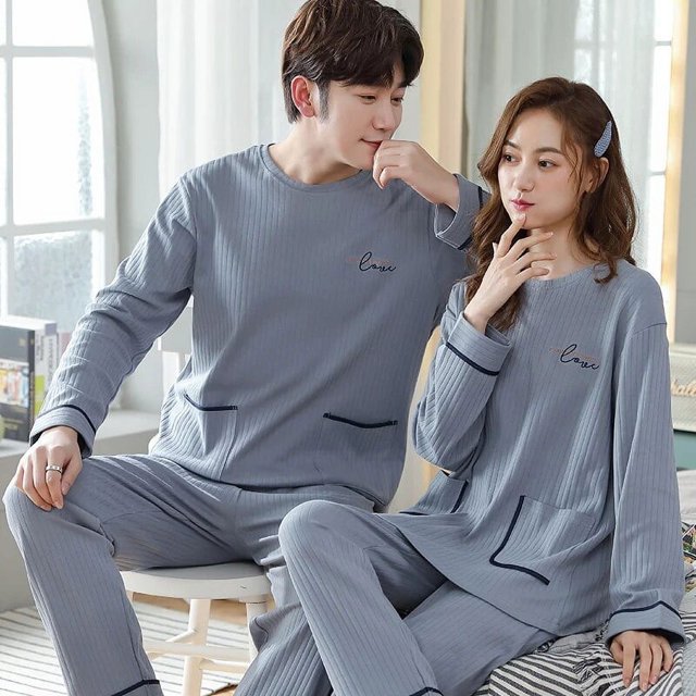 Conjunto de Pijama de algodón para mujer y hombre, ropa de dormir con dibujos animados, Top, pantalón, ropa de ocio, para otoño y primavera, M-3XL