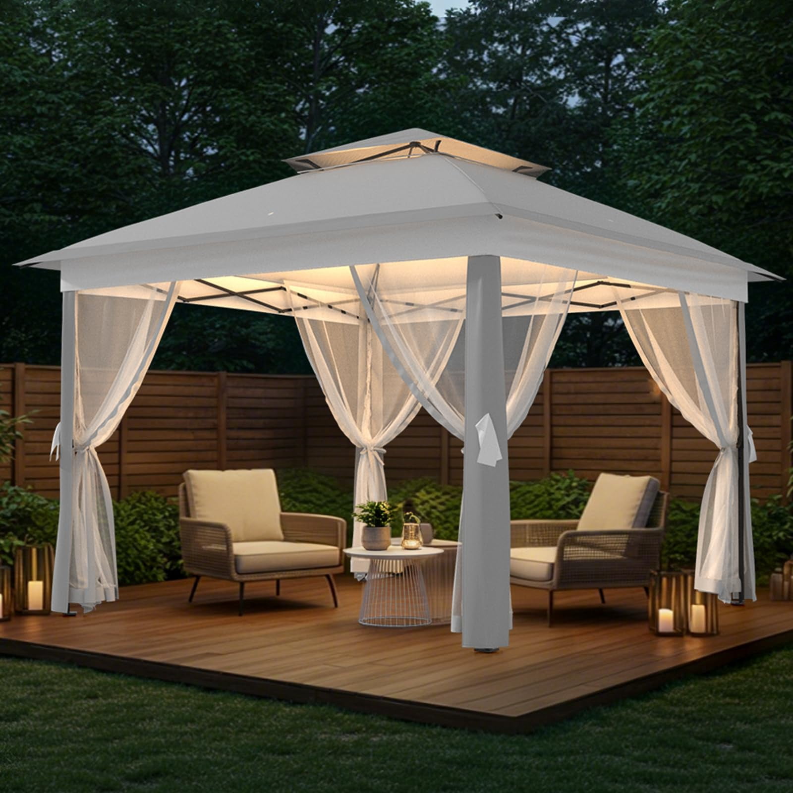 11x11 ft Outdoor Gazebo, Heavy Duty Gazebo with Sturdy Metal Frame & Double Roofs, Patio Shelter with Mosquito Netting, Ideal for Backyard, Garden, Lawn, Deck, Light Grey