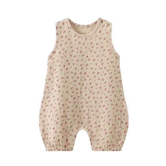 QNANSPI Baby Boys and Girls Romper, Toddler One Piece Jumpsuit, Baby Girl Sleeveless Pajamas Floral Print Tank Romper Breathable Jumpsuit for 3-24 Months Home Wear