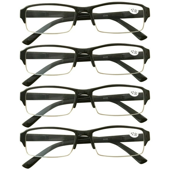 4 Packs Mens Womens Rectangle Half Frame Blue Light Blocking Reading Glasses Spring Hinge Readers 1.00