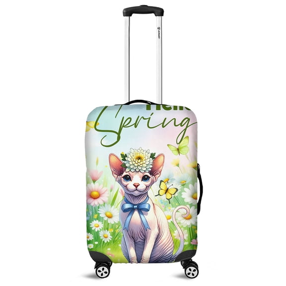 Sphynx Hello Spring Time Flower Floral Nature Travel Luggage Cover Cat Lover Kitten Owner Gifts Idea Suitcase Dust Protective Decor - 02031
