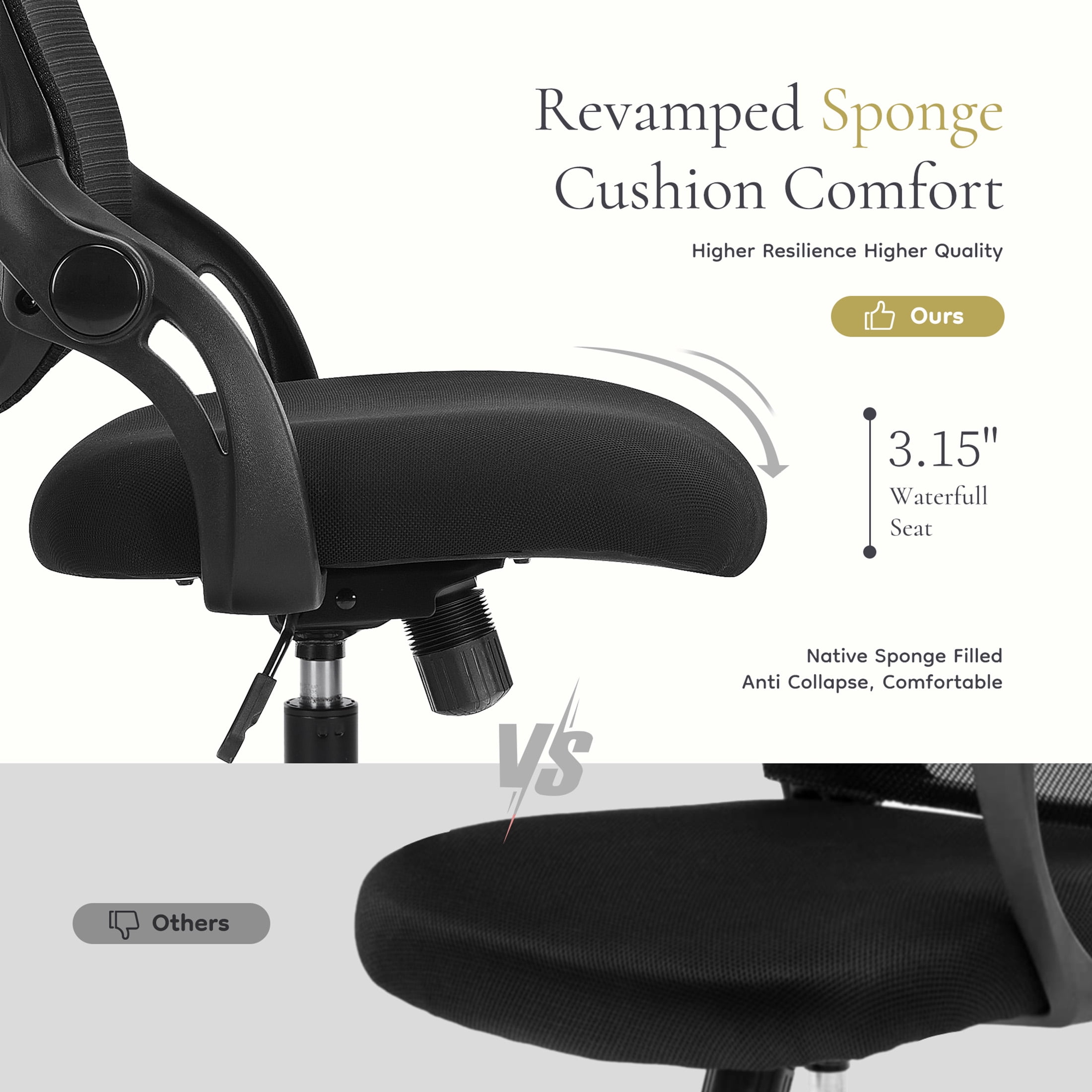 CONCETTA Ergonomic Mesh Office Desk Chair, Adjustable and Flip-up Armrest for Adults, Black