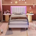 thumbnail image 3 of 4 EVER WINNER Twin White LED Upholstered Bed Frame, Premium PU Leather Headboard, Heavy-Duty Support, No Box Spring Required, Easy Setup, 3 of 9