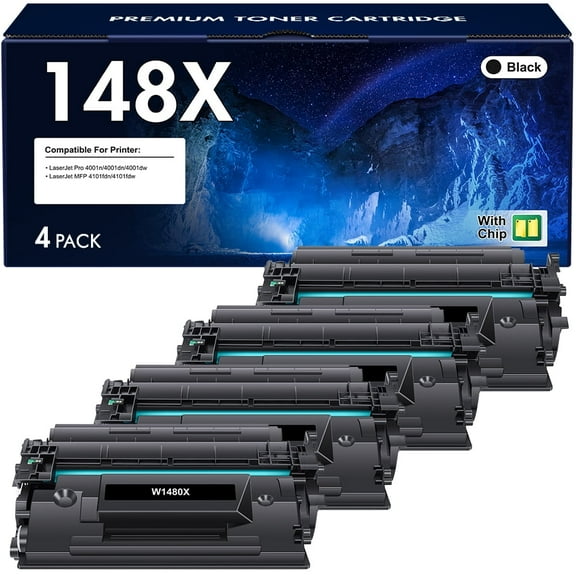 148X 148A Toner Cartridge with Chip Black High Yield 4-Pack Compatible for HP W1480X W1480A 148X 148A Laserjet Pro 4001dn MFP 4101fdw 4101fdn 4001n 4001dn 4001dw