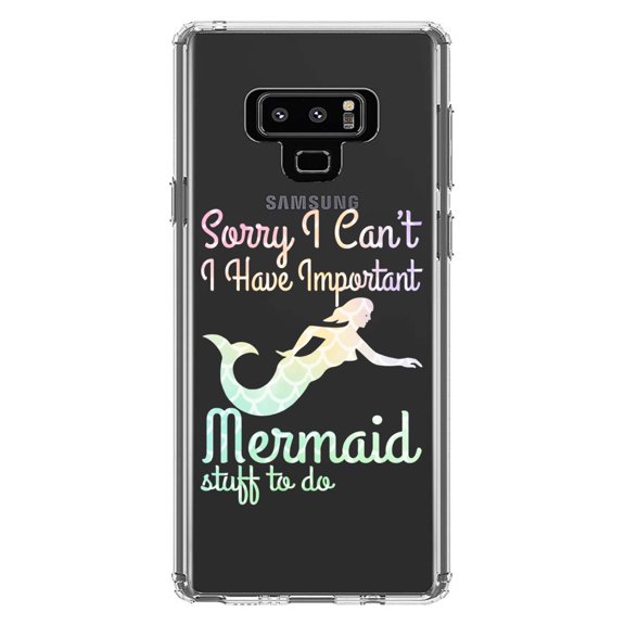 DistinctInk Clear Shockproof Hybrid Case for Samsung Galaxy Note 9 - TPU Bumper Acrylic Back Tempered Glass Screen Protector - Sorry I Have Important Mermaids Stuff