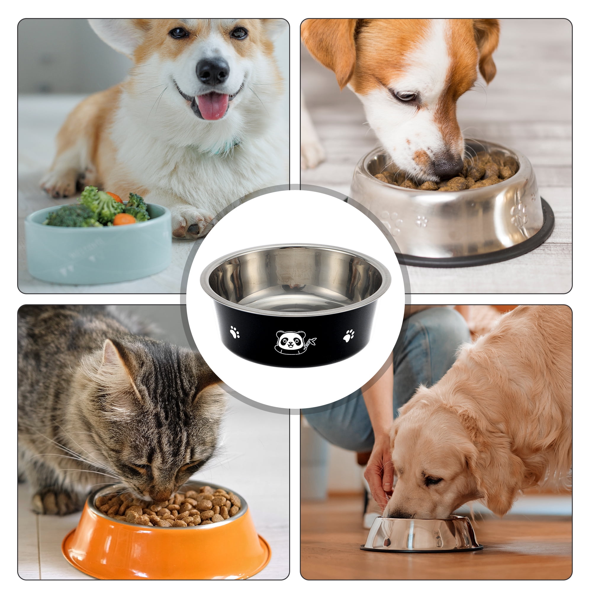 Unique Bargains Non-Skid Small Dog Bowl Panda Pattern 1 Pc Black